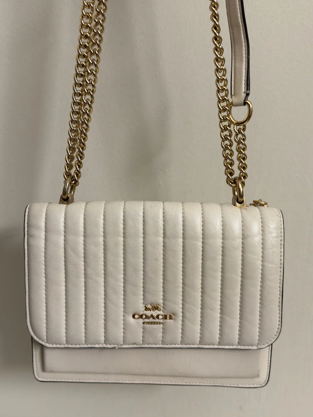 Coach White Quilted Leather Crossbody with Gold Chain